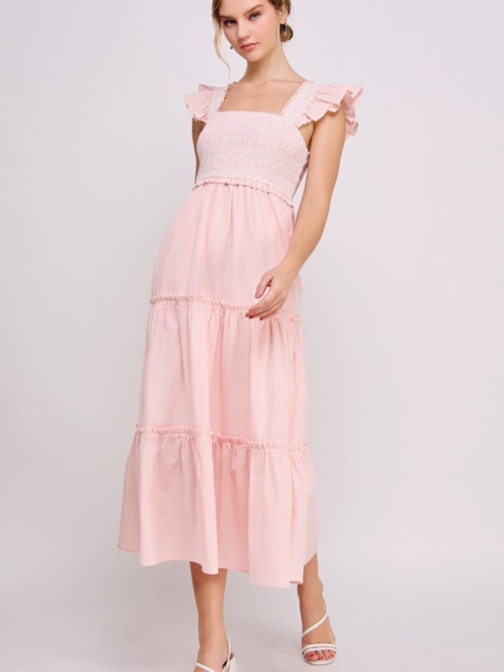 Smocked Ruffle Strap Tiered Midi Dress - Picture 3 of 5